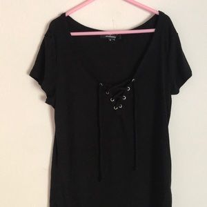 Papaya black top with shoe lace tie in front.